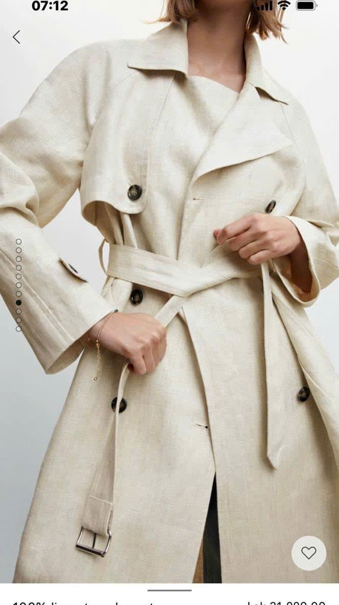 Áo trendcoat MNG khaki linen dáng dài