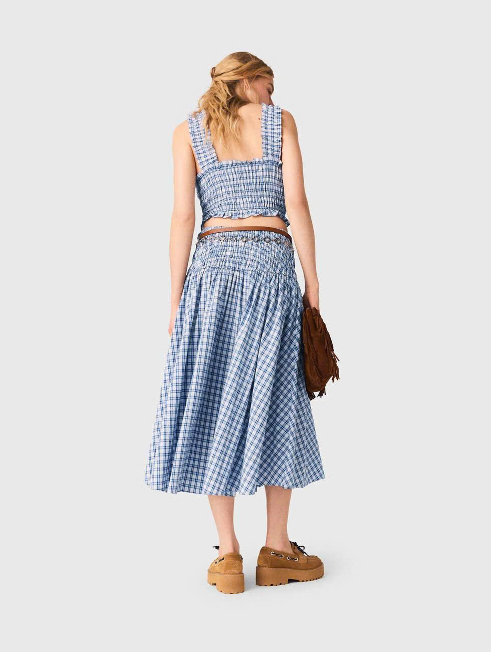 Áo cotton đính đá xếp ly