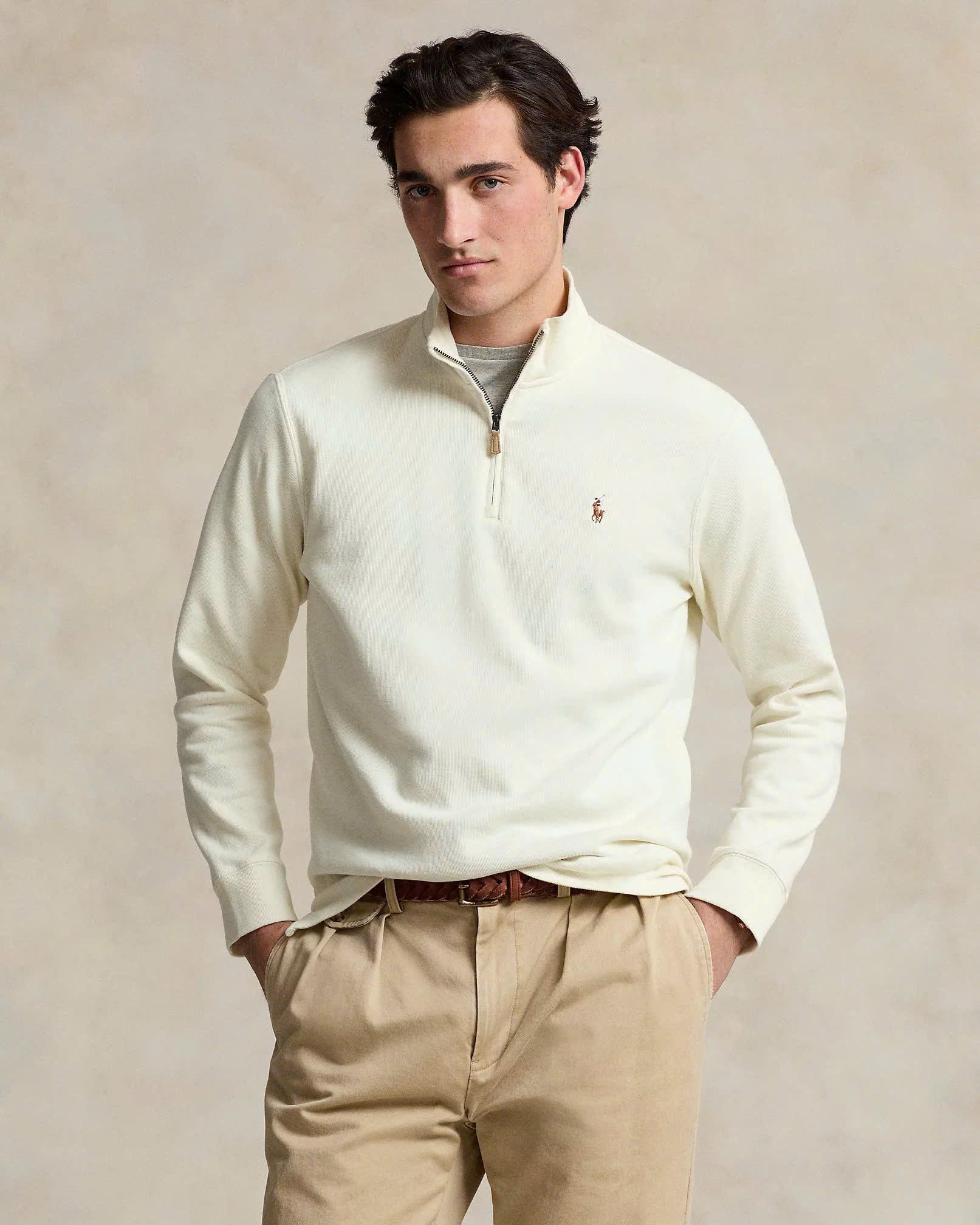 Áo len Polo cổ trụ kéo khoá 5 màu 81% cotton