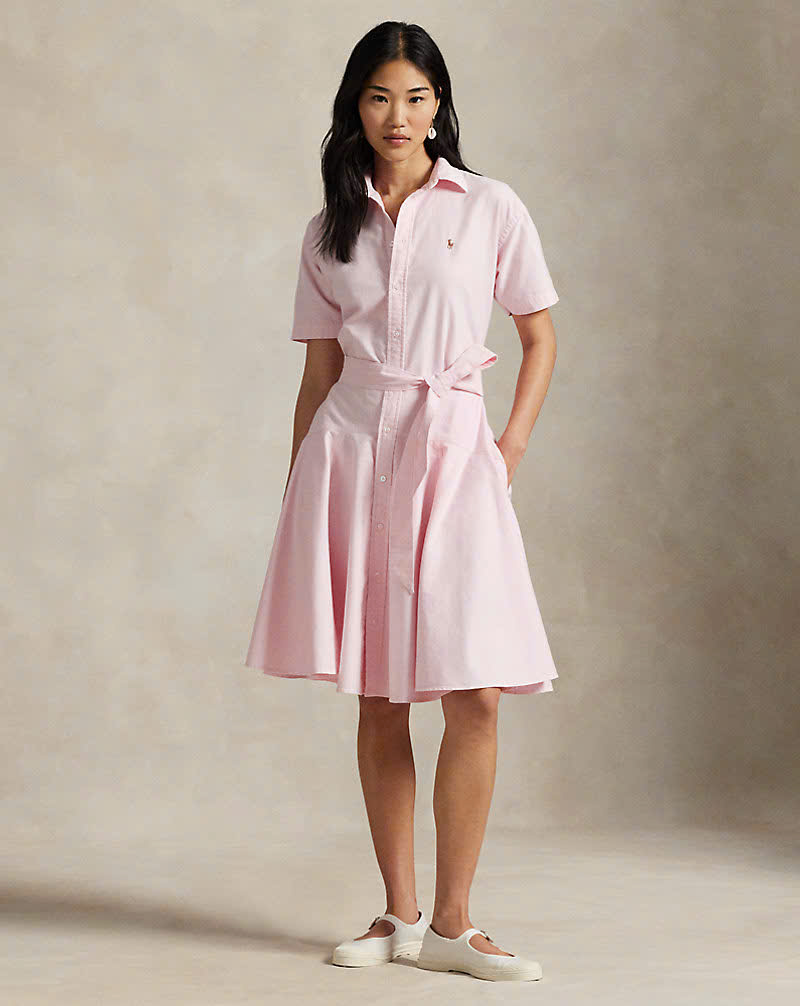 Đầm sơ mi tay ngắn bằng vải cotton Oxford