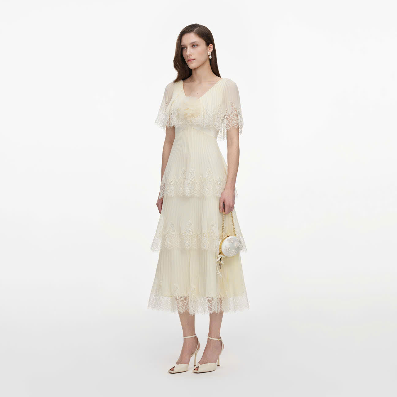 VÁY MIDI XẾP TẦNG BẰNG VẢI CHIFFON MÀU VÀNG
