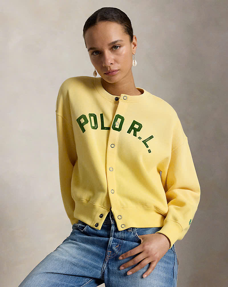 Áo khoác cardigan Polo RL cài nút bằng vải nỉ có logo