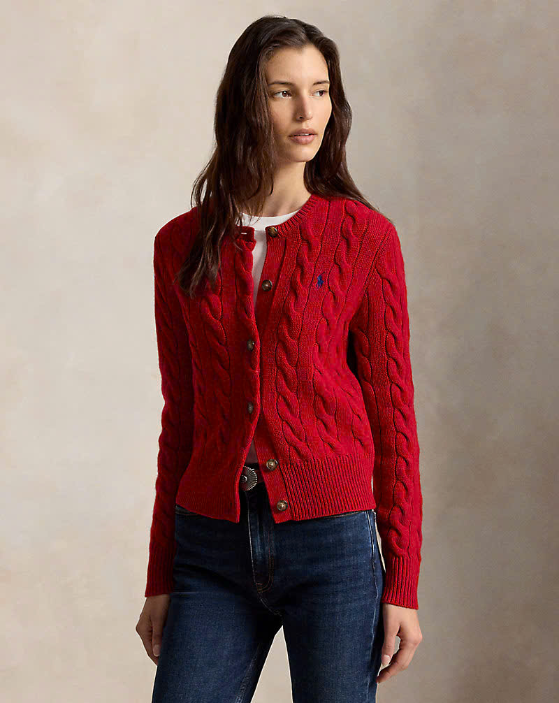 Áo khoác cardigan Polo RL len wool đan kiểu cáp