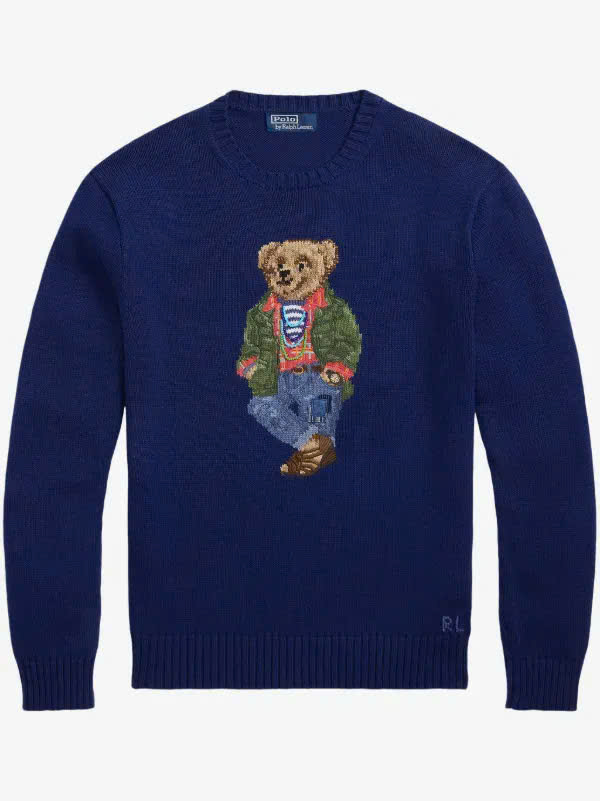 Áo Polo Bear màu xanh coban gấu đeo vòng cổ 100% cotton