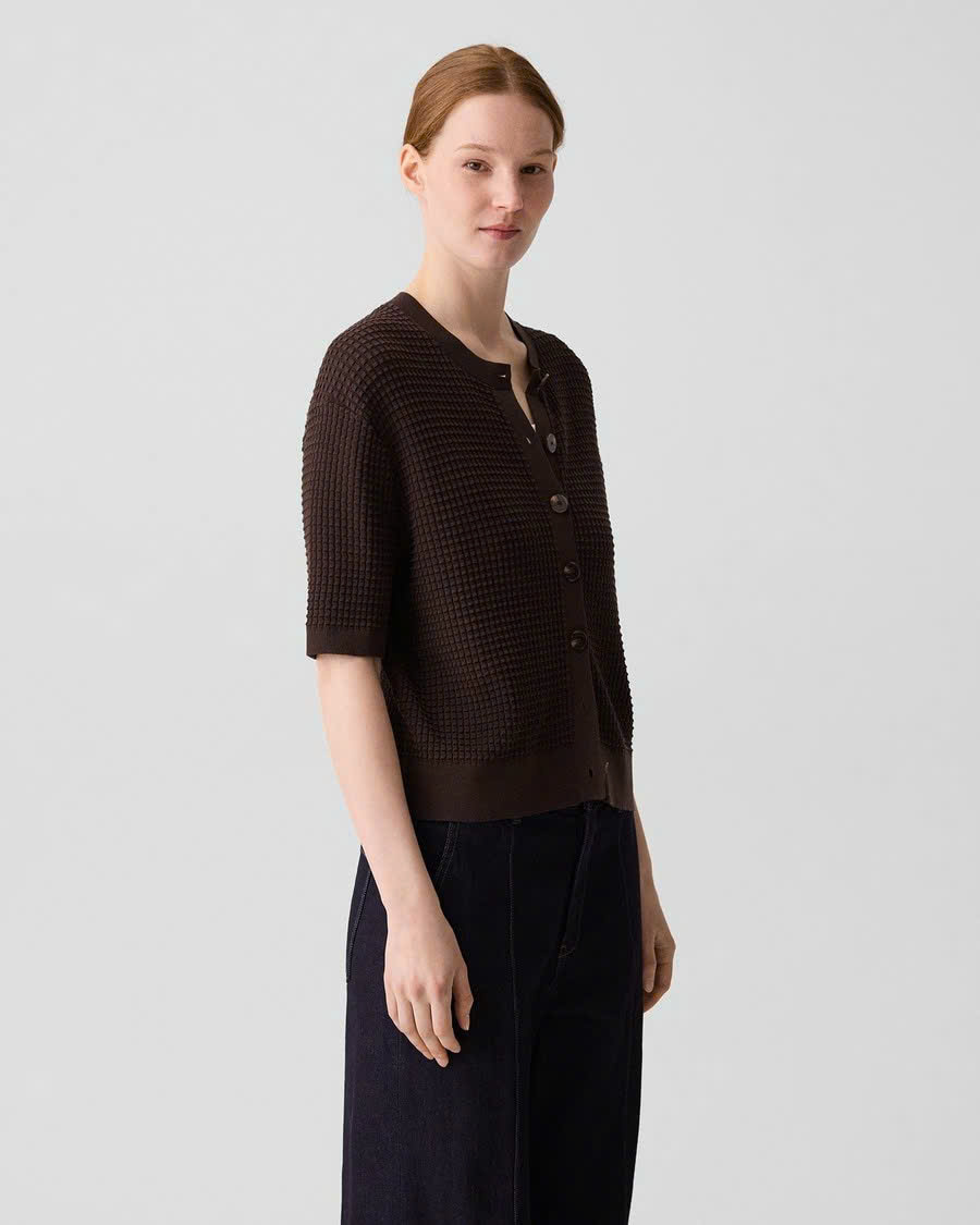 Áo khoác cardigan THEORY dệt kiểu waffle bằng chất liệu cotton hữu cơ pha