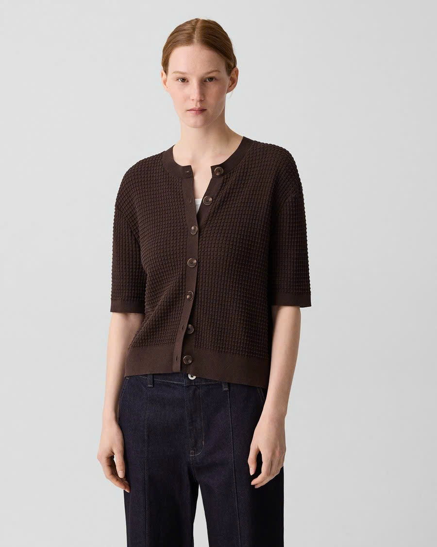 Áo khoác cardigan THEORY dệt kiểu waffle bằng chất liệu cotton hữu cơ pha