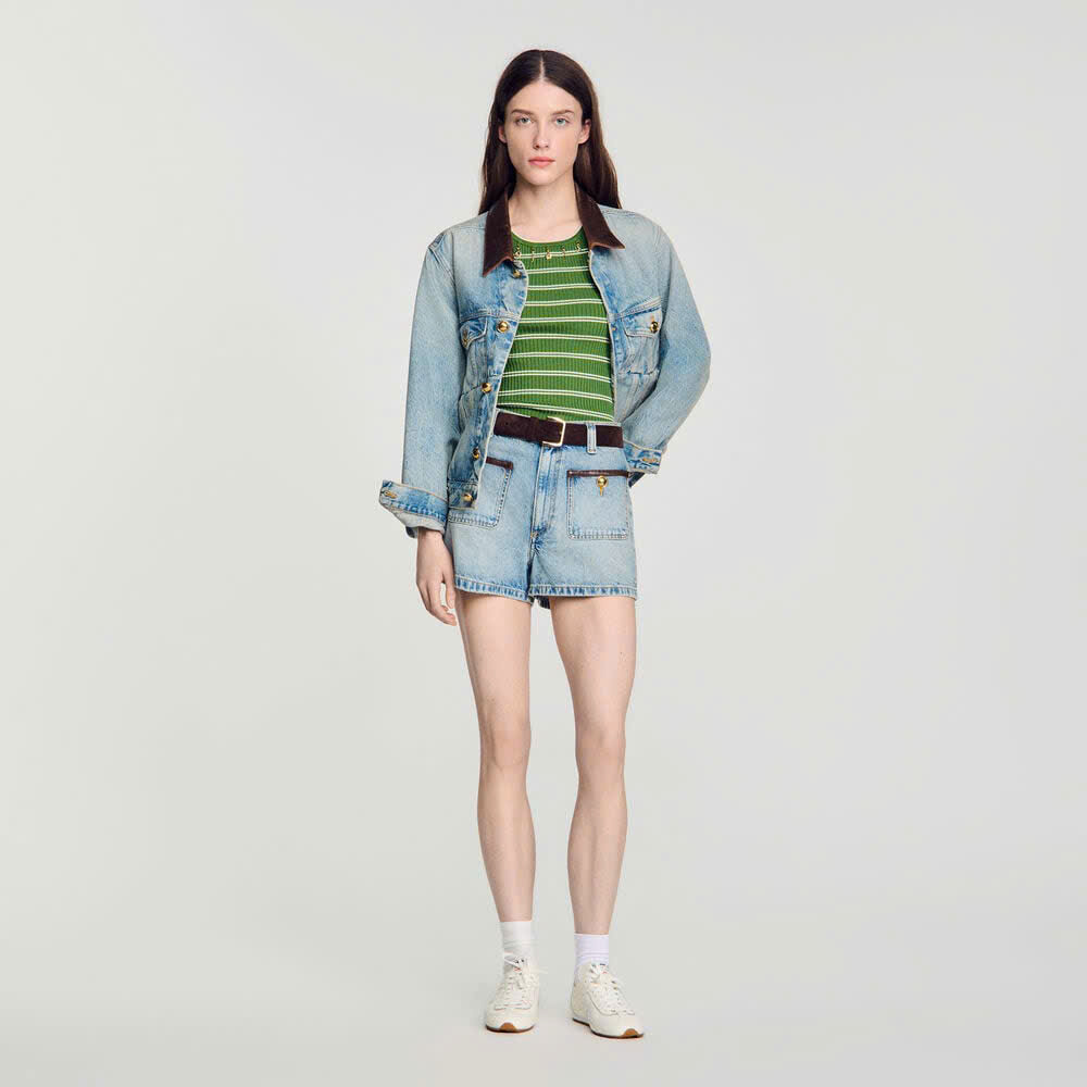 QUẦN SHORT SANDRO DENIM PHỐI DA