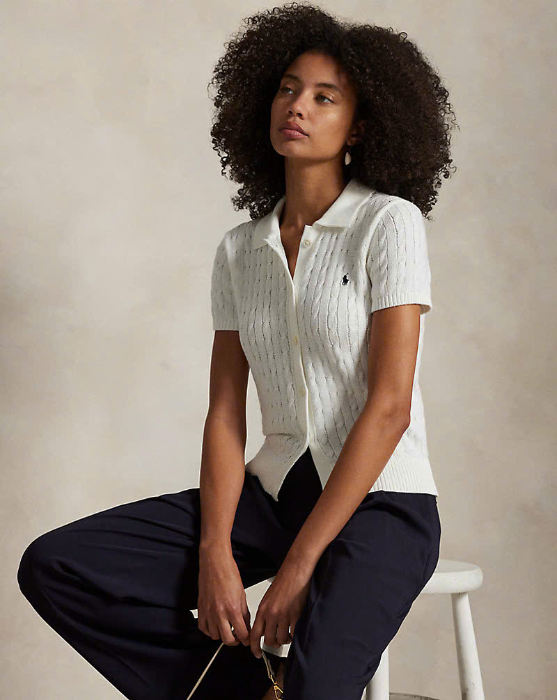 Áo khoác Polo RL tay ngắn bằng vải cotton dệt kim