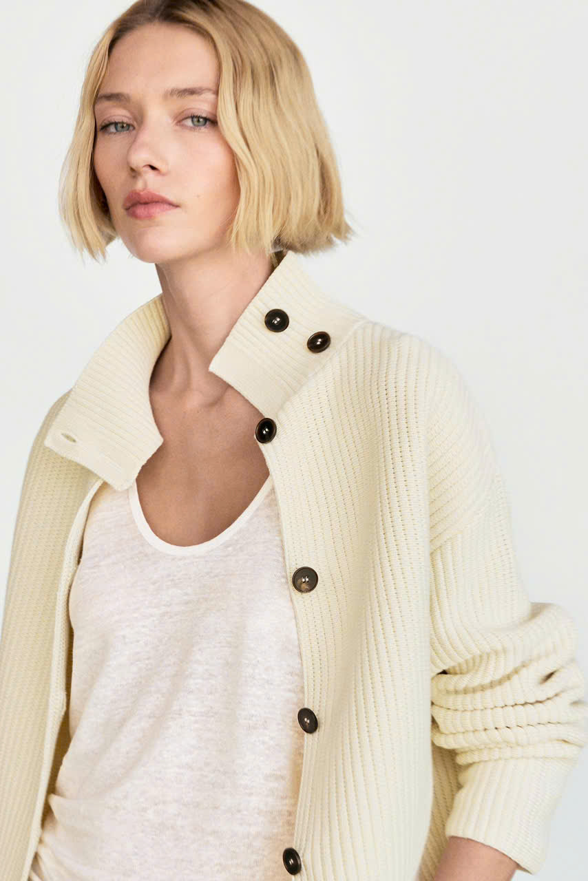 Áo khoác cardigan MASSIMO DUTTI dệt kim cổ lọ 100% cotton