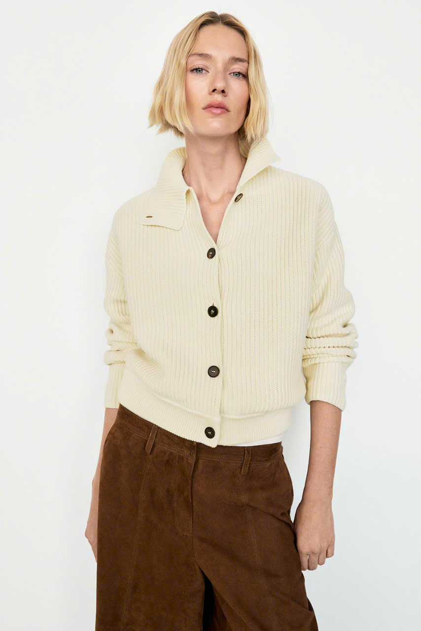 Áo khoác cardigan MASSIMO DUTTI dệt kim cổ lọ 100% cotton