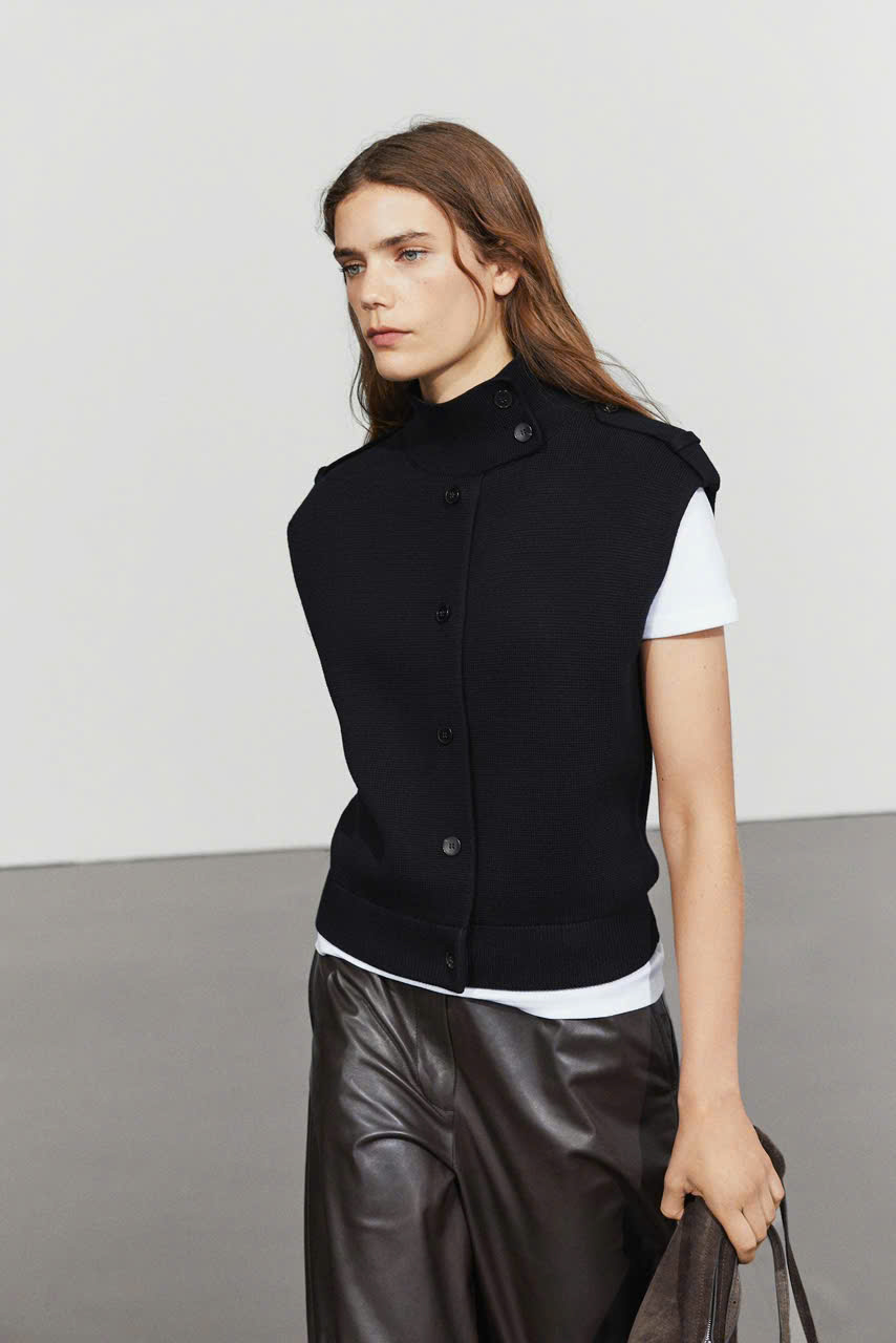 Áo gile MASSIMO DUTTI dệt kim cổ cao 100% cotton
