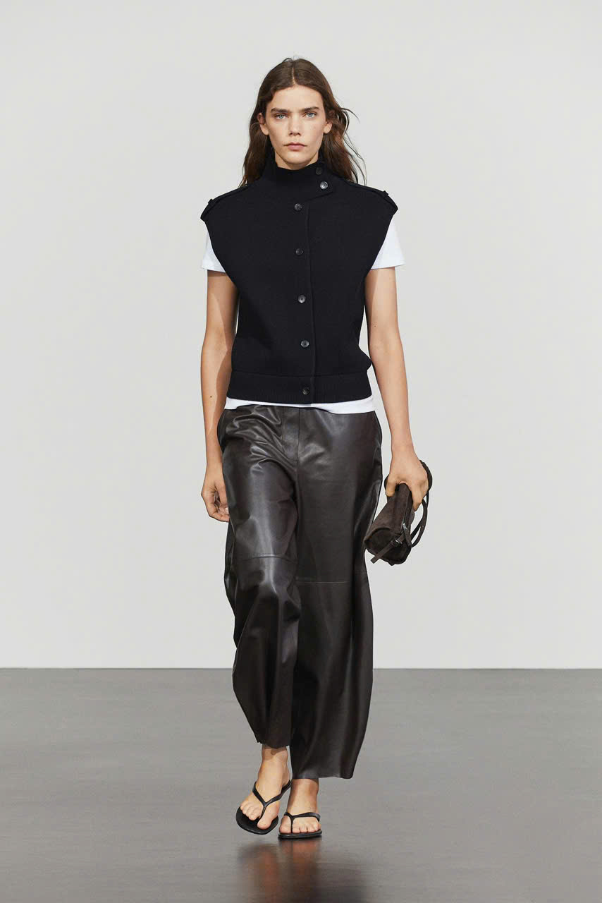Áo gile MASSIMO DUTTI dệt kim cổ cao 100% cotton