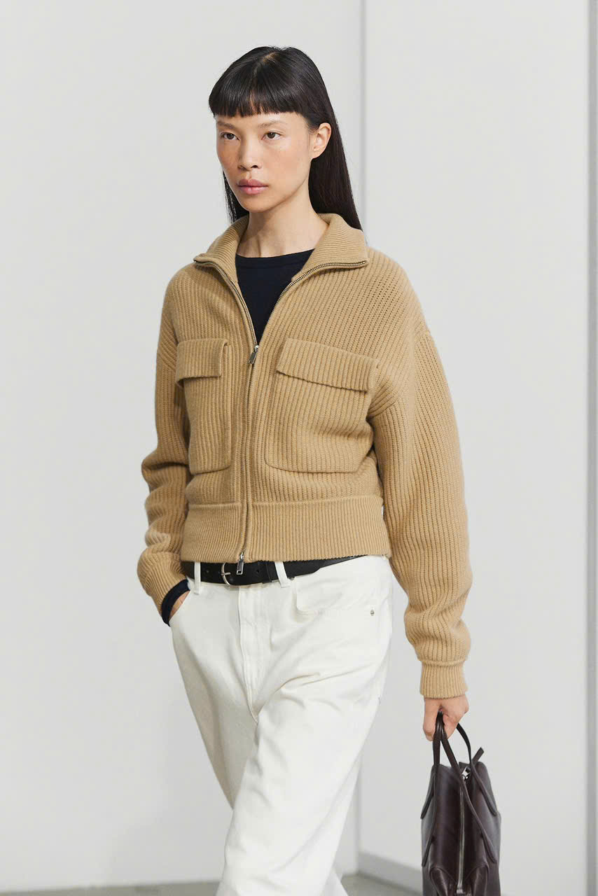 Áo khoác cardigan MASSIMI DUTTI dệt kim khóa kéo phối cotton