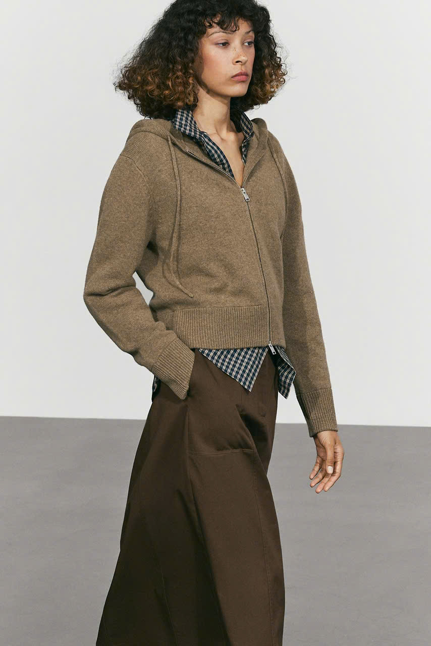 ÁO KHOÁC LEN MASSIMO DUTTI CÓ MŨ TRÙM ĐẦU, CHẤT LIỆU PHA LEN