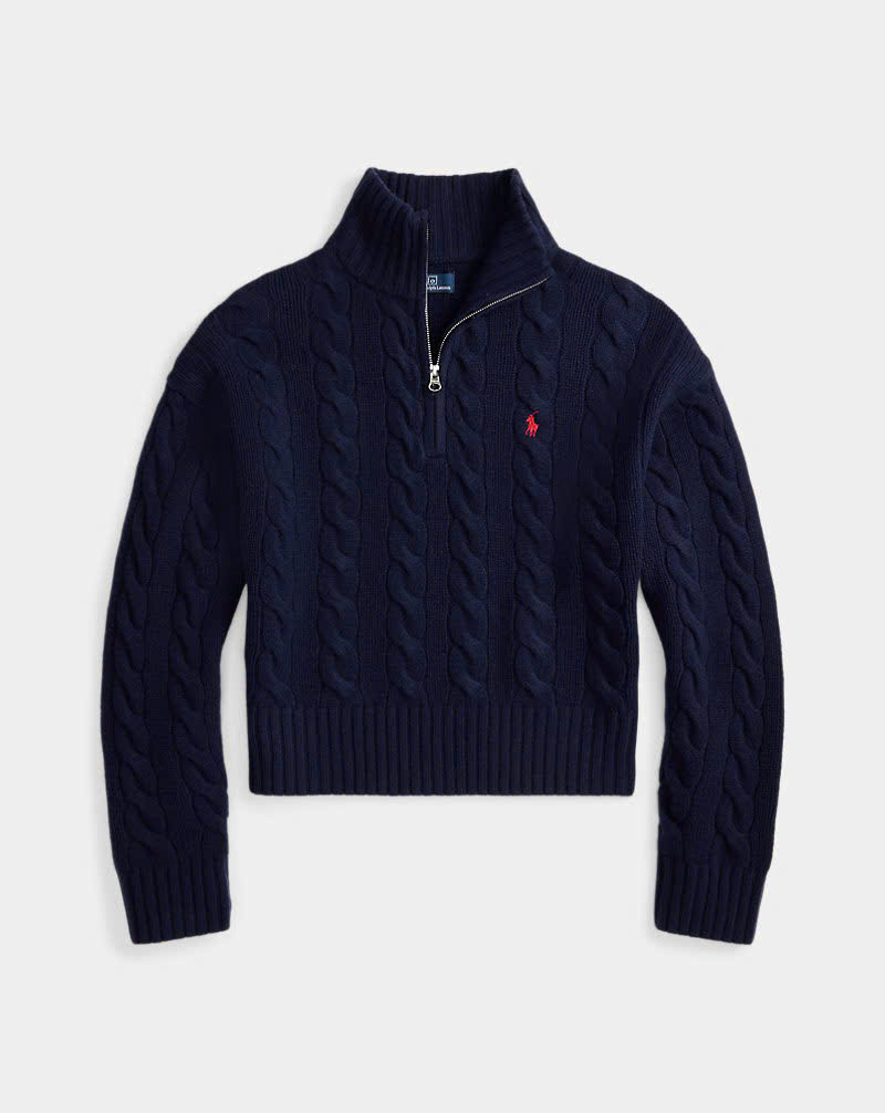 Áo len POLO RL cổ kéo khóa nửa thân bằng len cashmere dệt kim