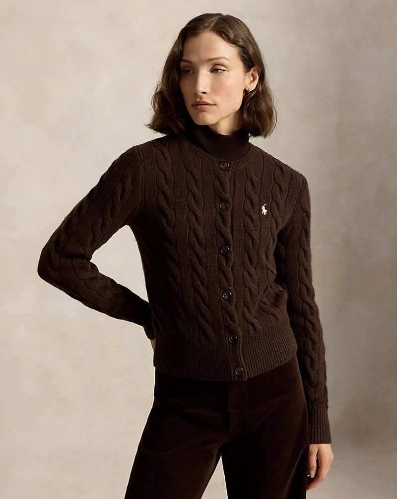 Áo khoác cardigan POLO RL len cashmere đan kiểu cáp