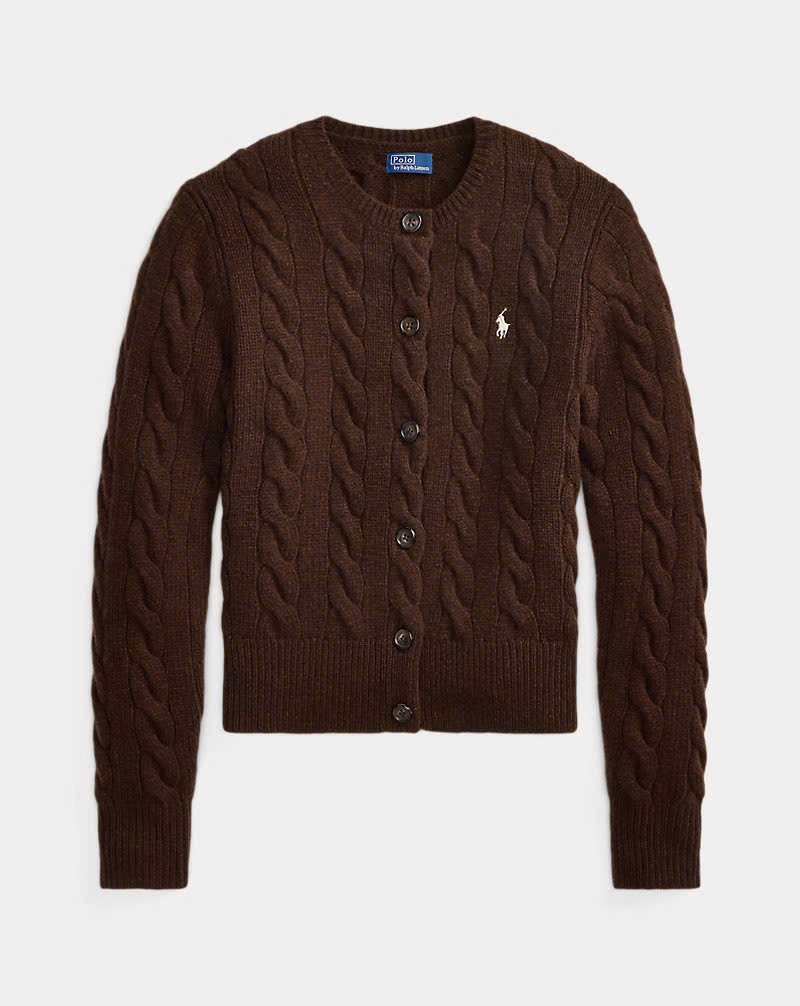 Áo khoác cardigan POLO RL len cashmere đan kiểu cáp