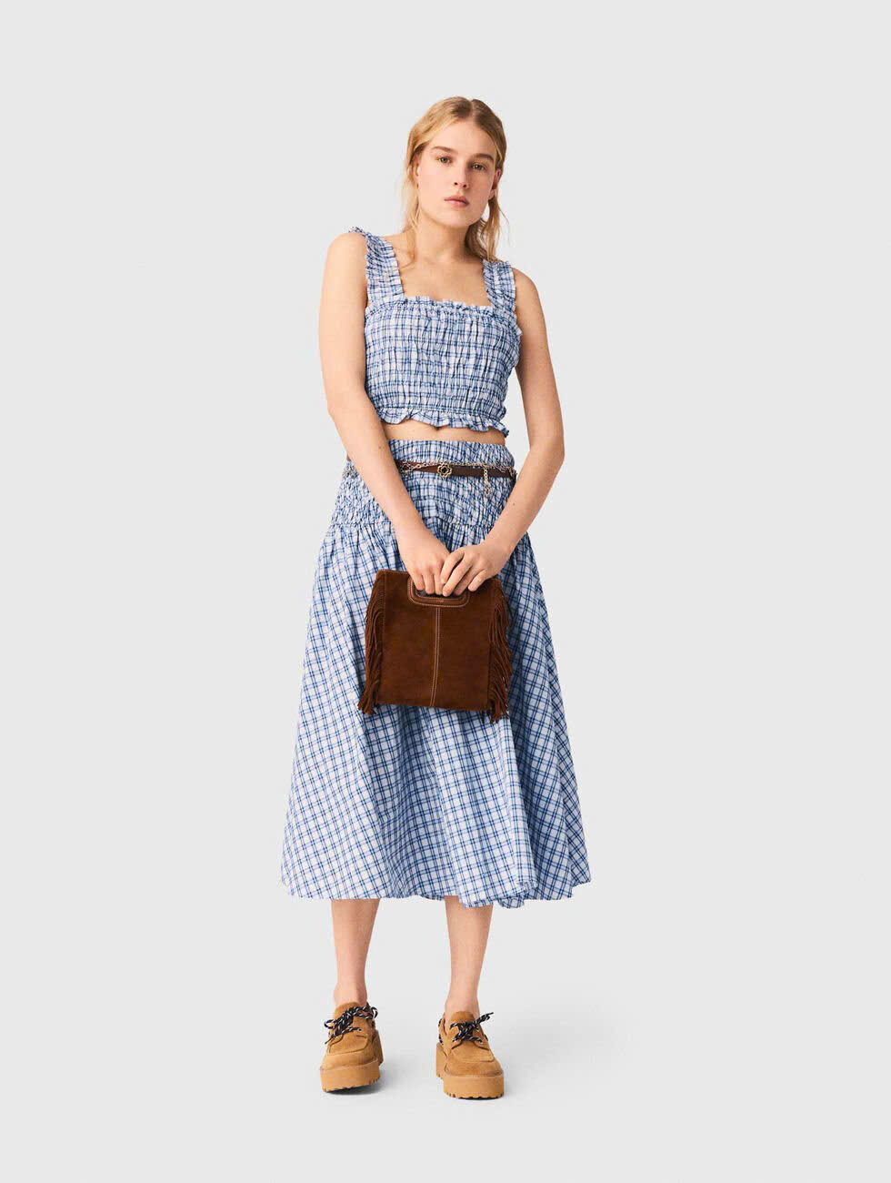 Áo cotton đính đá xếp ly