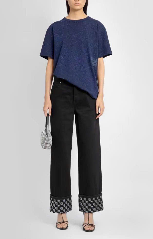 Quần denim AlexanderWang gập gấu chữ dáng xuông
