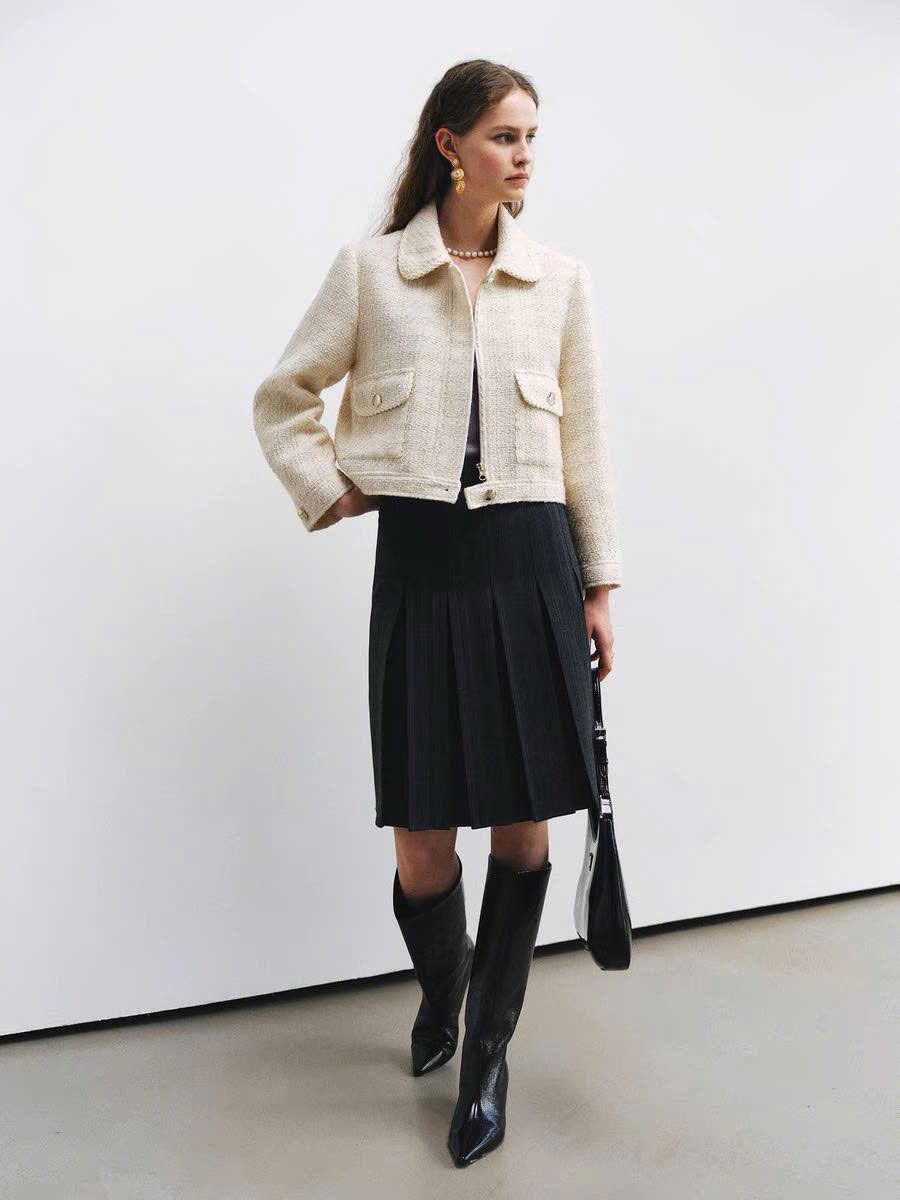 Áo dạ tweed Sandro trắng