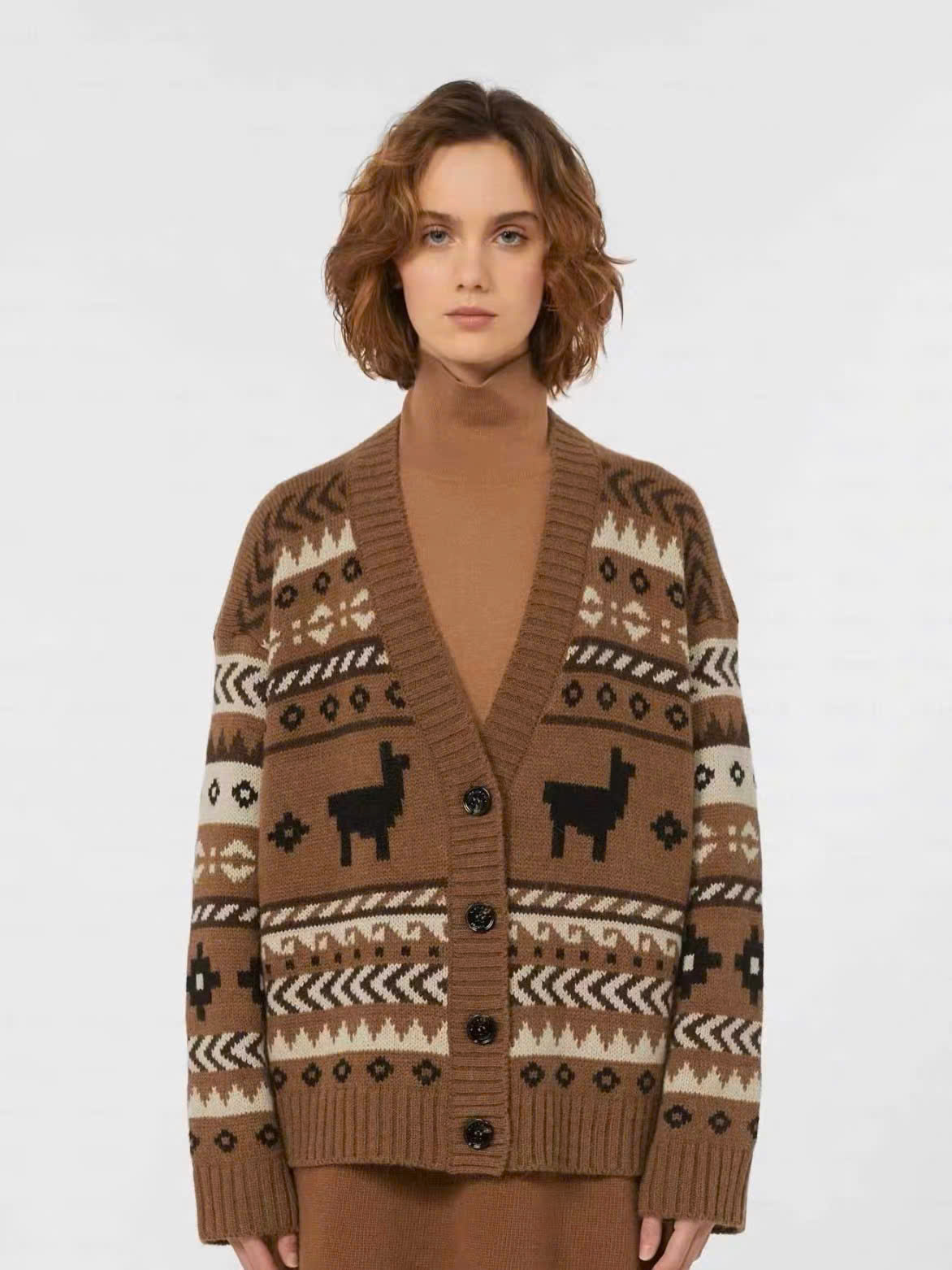 Áo khoác len dệt jacquard bằng len và alpaca
