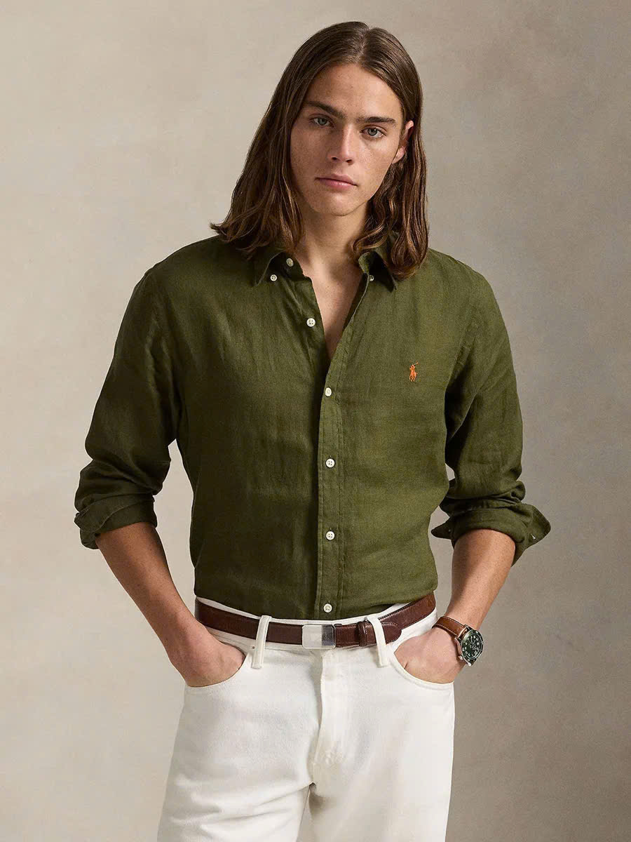 Áo sơ mi POLO vải lanh dáng cổ điển