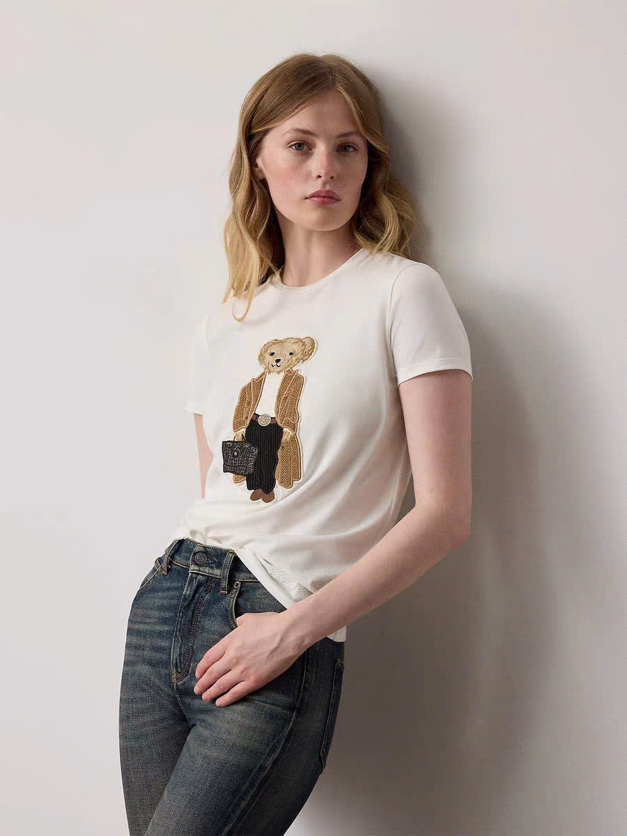 Áo thun cotton hình gấu Polo mùa thu