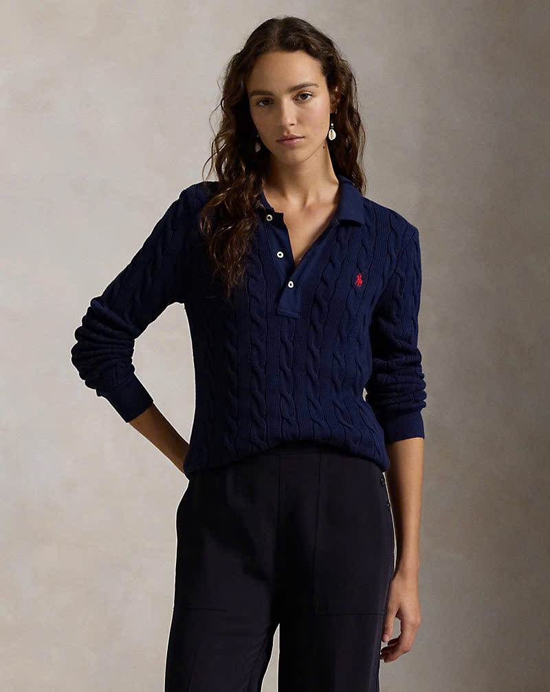 Áo thun polo dài tay bằng vải cotton dệt kim