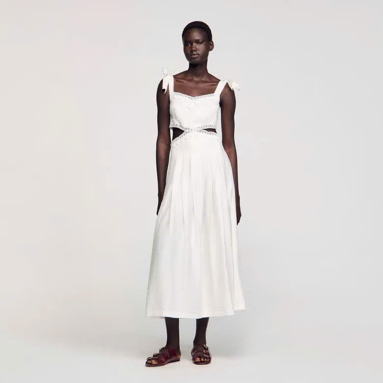 Maxi Sandro trắng ren 2 dây cut-out