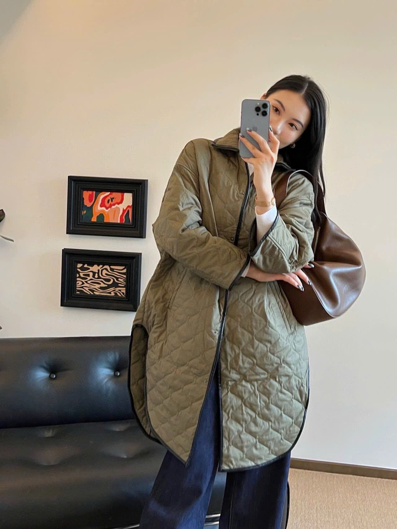 Áo phao trần bông TOTEME viền da