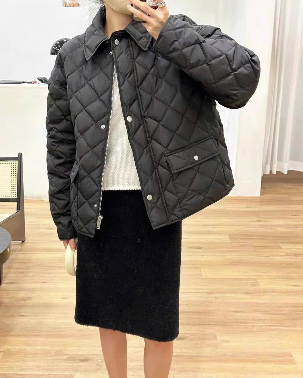 Coat ERDOS trần bông đen cổ bẻ