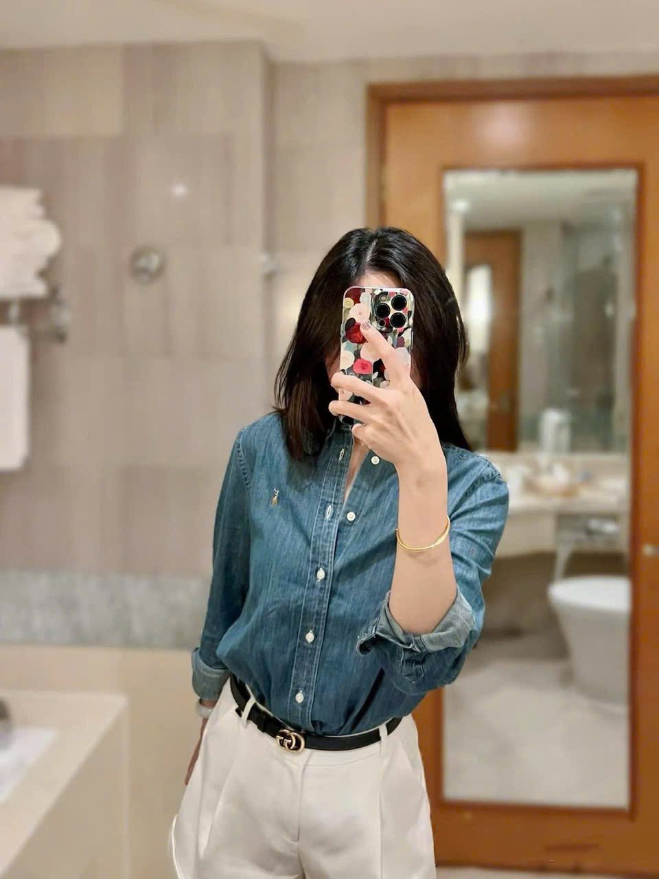 Sơ mi nam POLO denim logo thêu