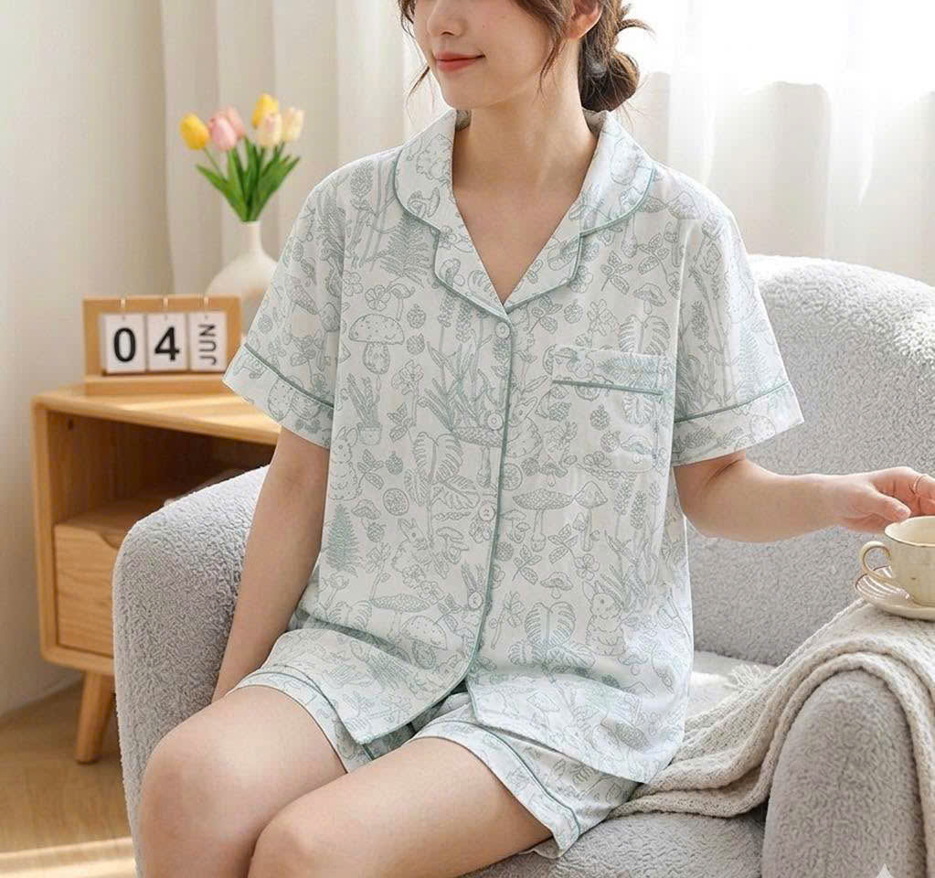Set Pijama La Perla hoạ tiết hoa lá 2 màu