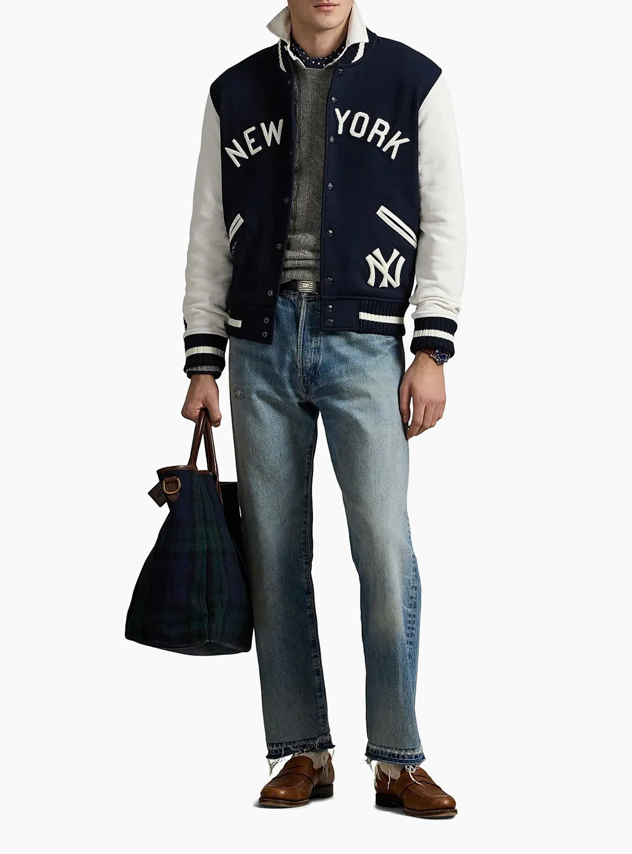Jacket POLO collab MLB New York navy phối cổ len