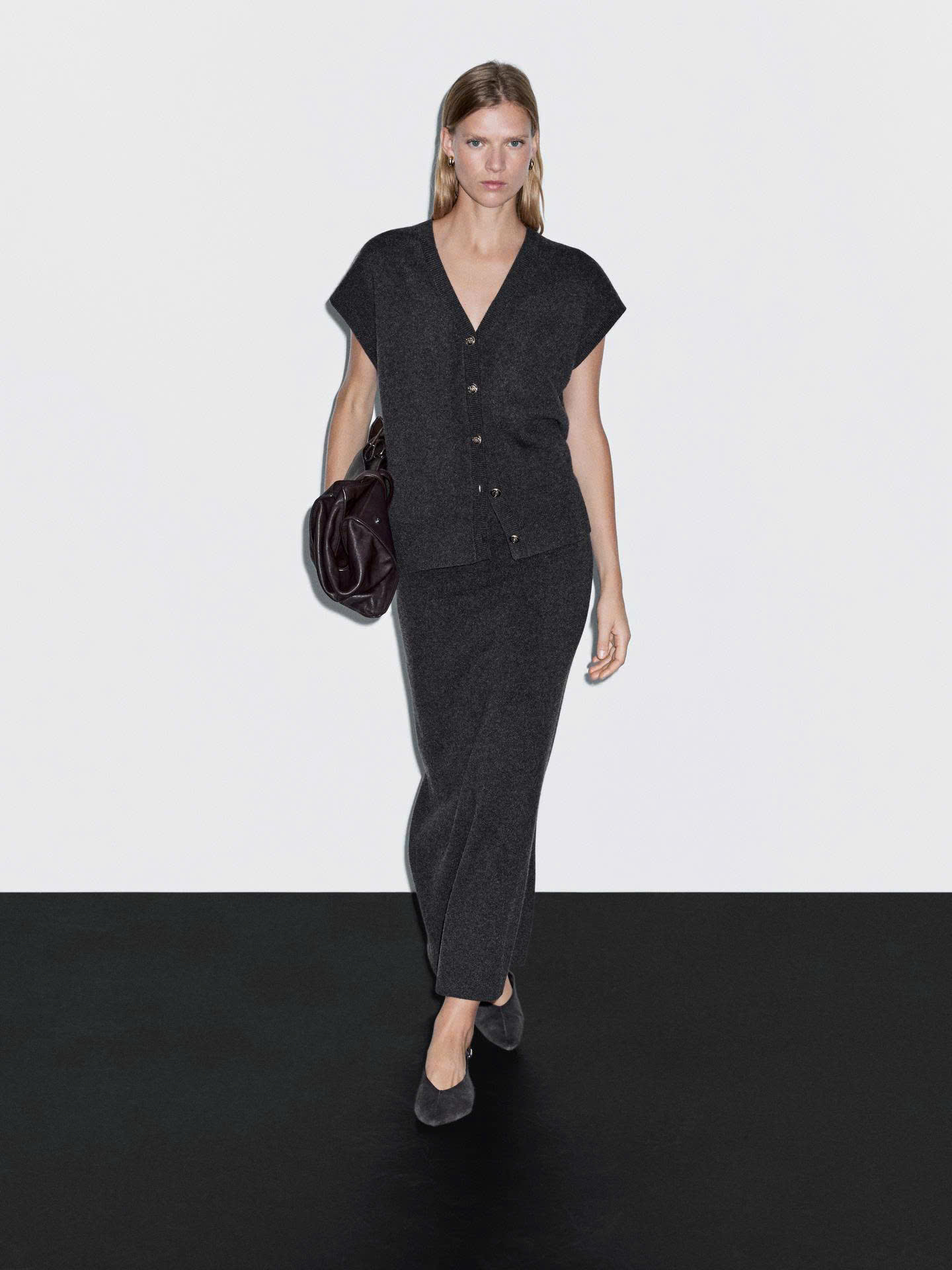 Áo GILE MASSIMO DUTTI khuy bạc màu lồng chuột