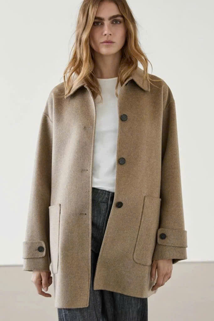 ÁO DẠ MASSIMO DUTTI CỔ BẺ TÚI HAI BÊN