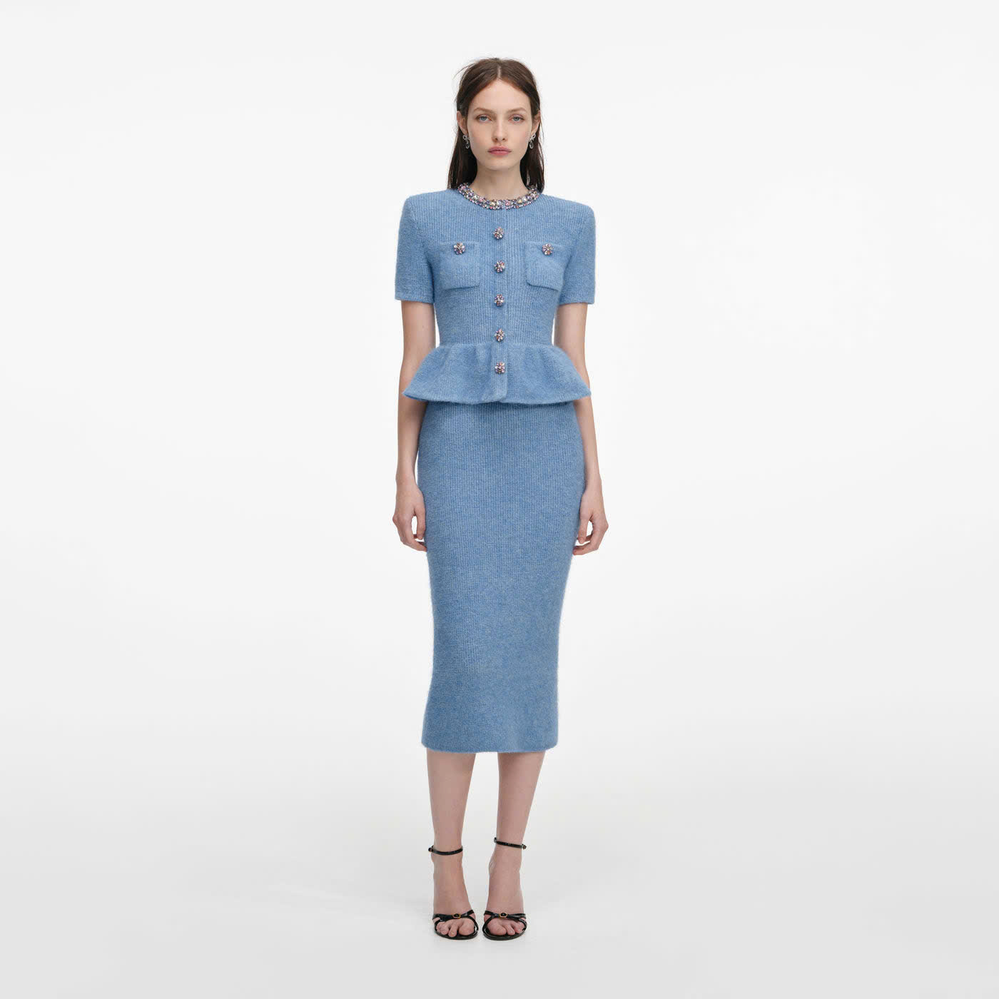 ĐẦM MIDI DỆT KIM PEPLUM MÀU XANH DƯƠNG
