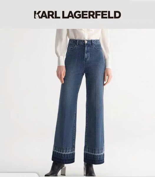 Quần jeans suông KARL ống mài gấu