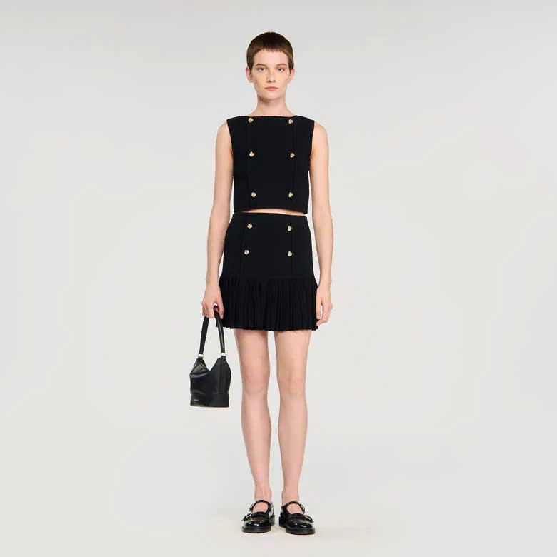 Set Sandro  áo croptop 2 hàng khuy + Chân váy mini