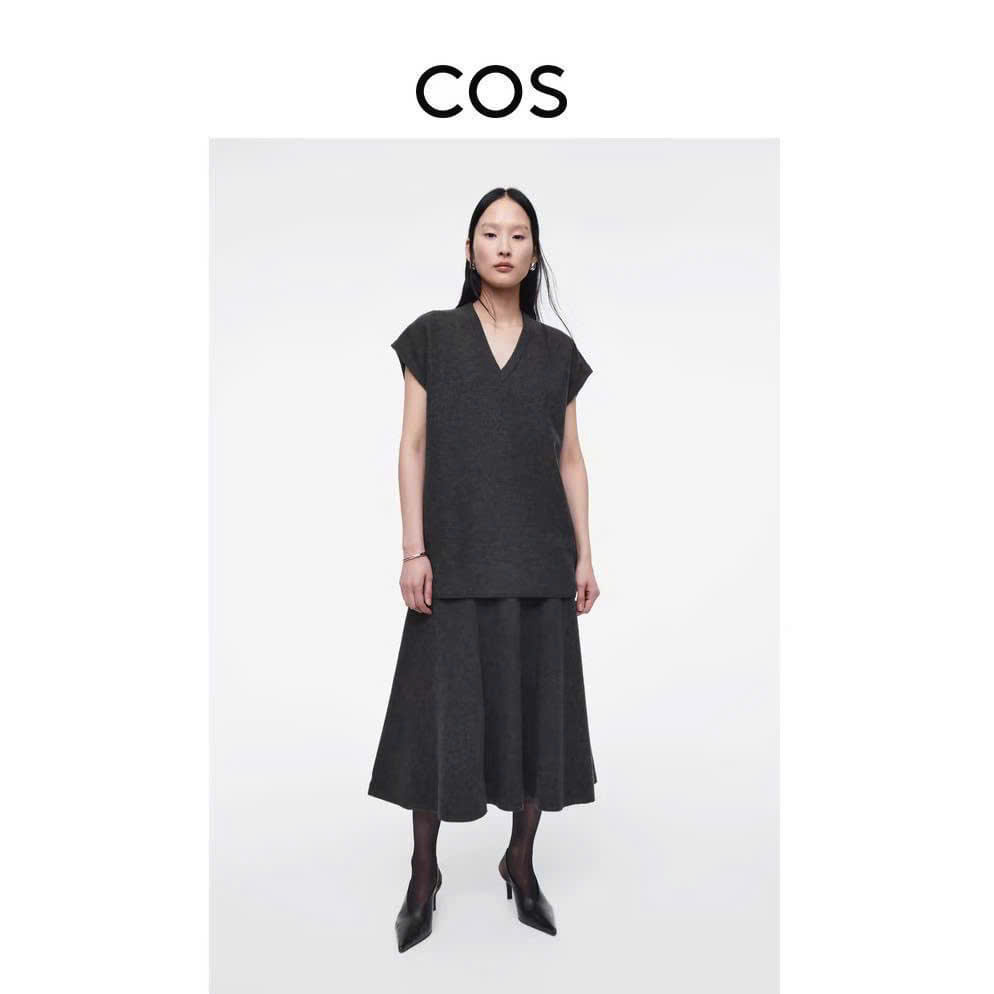 Chân váy midi COS len mtg màu tàn dáng A (tách set)