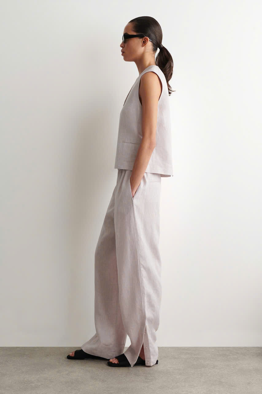 ÁO CHANI VẢI LINEN+QUẦN ỐNG RỘNG BẰNG VẢI LINEN CÓ EO CO GIÃN