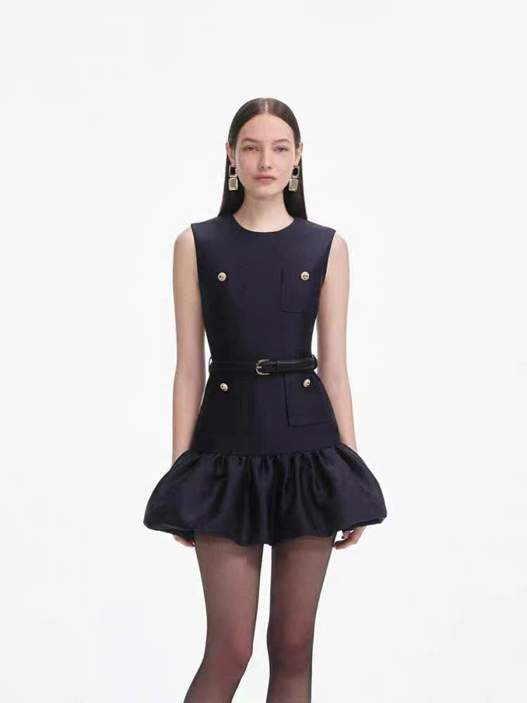 Váy ngắn vải taffeta màu xanh navy