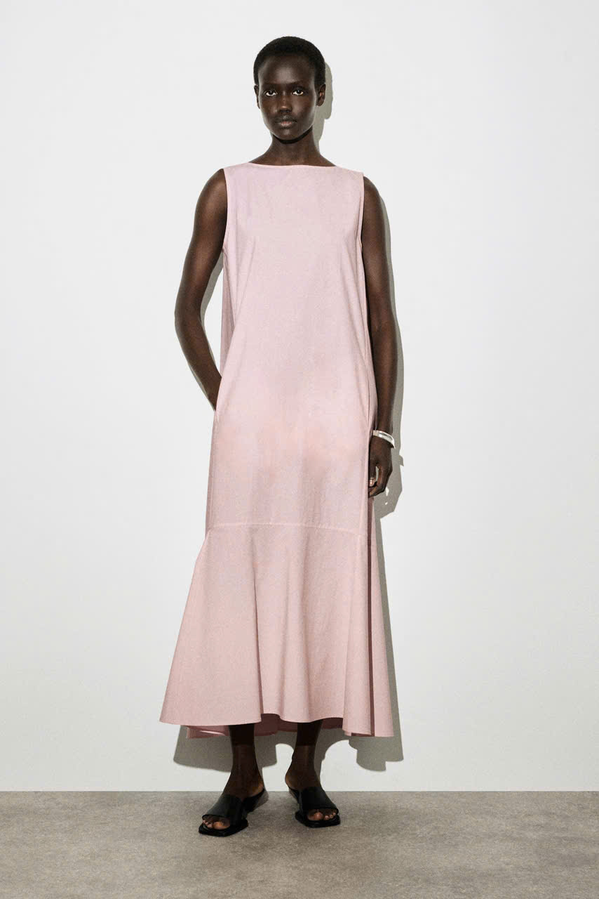 ĐẦM MIDI COTTON XẺ DƯỚI