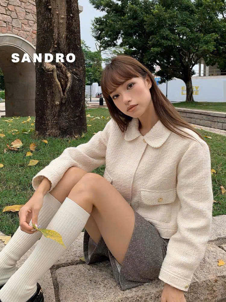 Áo dạ tweed Sandro trắng