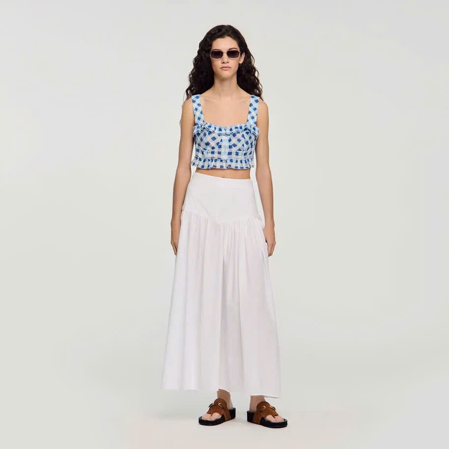Áo croptop vải lanh kẻ caro