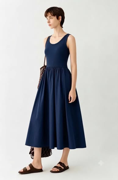 Váy sát nách ICICLE dáng maxi thun cải linen 2 màu