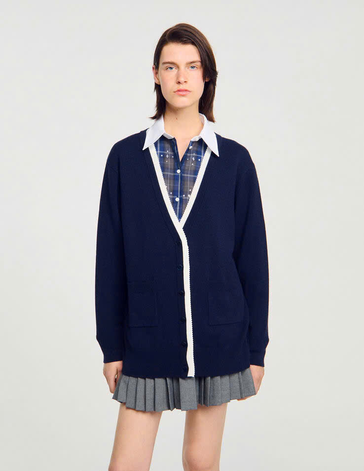 Áo khoác cardigan dài hai tông màu