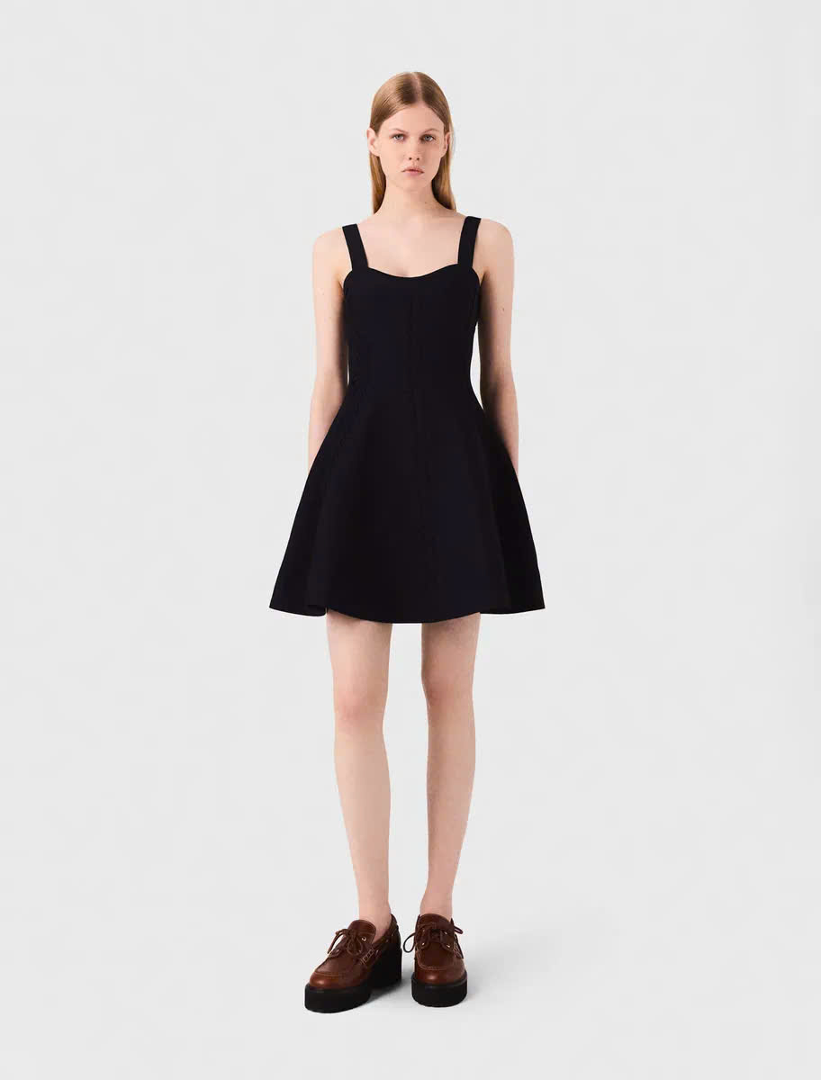 Váy len Maje navy 2 dây hoạt tiết dập nổi