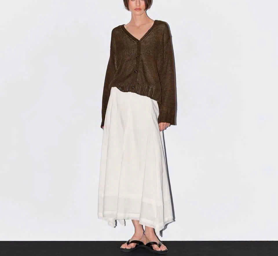 Áo Cardigan  Massimo Dutti Dệt Kim Mũi Thưa Cổ V