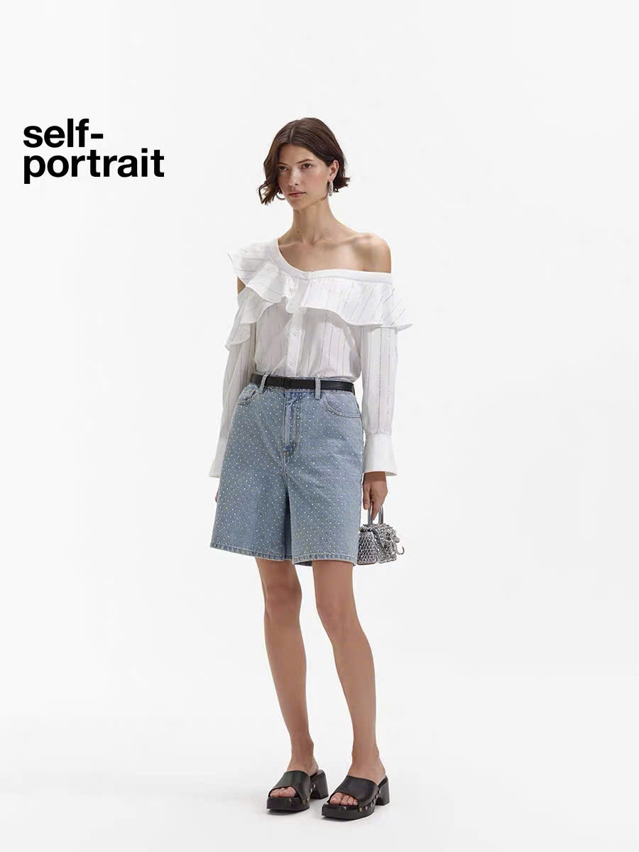 Short lửng denim Self - Portrait bling